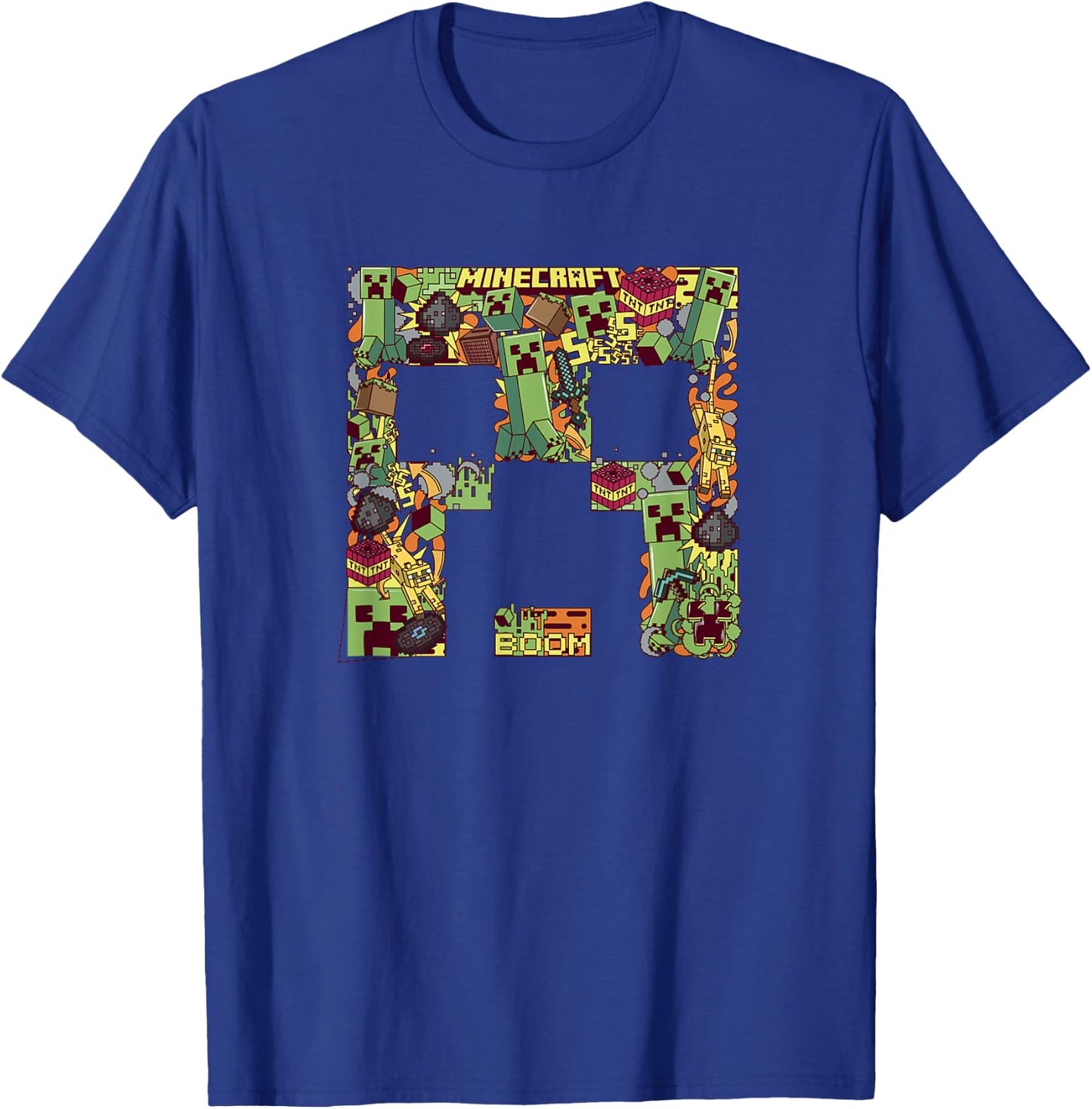 Minecraft Creeper Big Face Collage , Black T-Shirt - T-Shirt | Royal