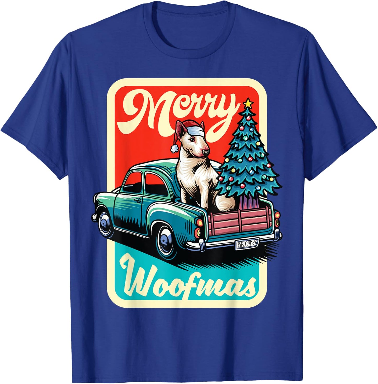 Bull Terrier Merry Christmas Tree Truck Dog X-Mas T-Shirt - T-Shirt | Royal