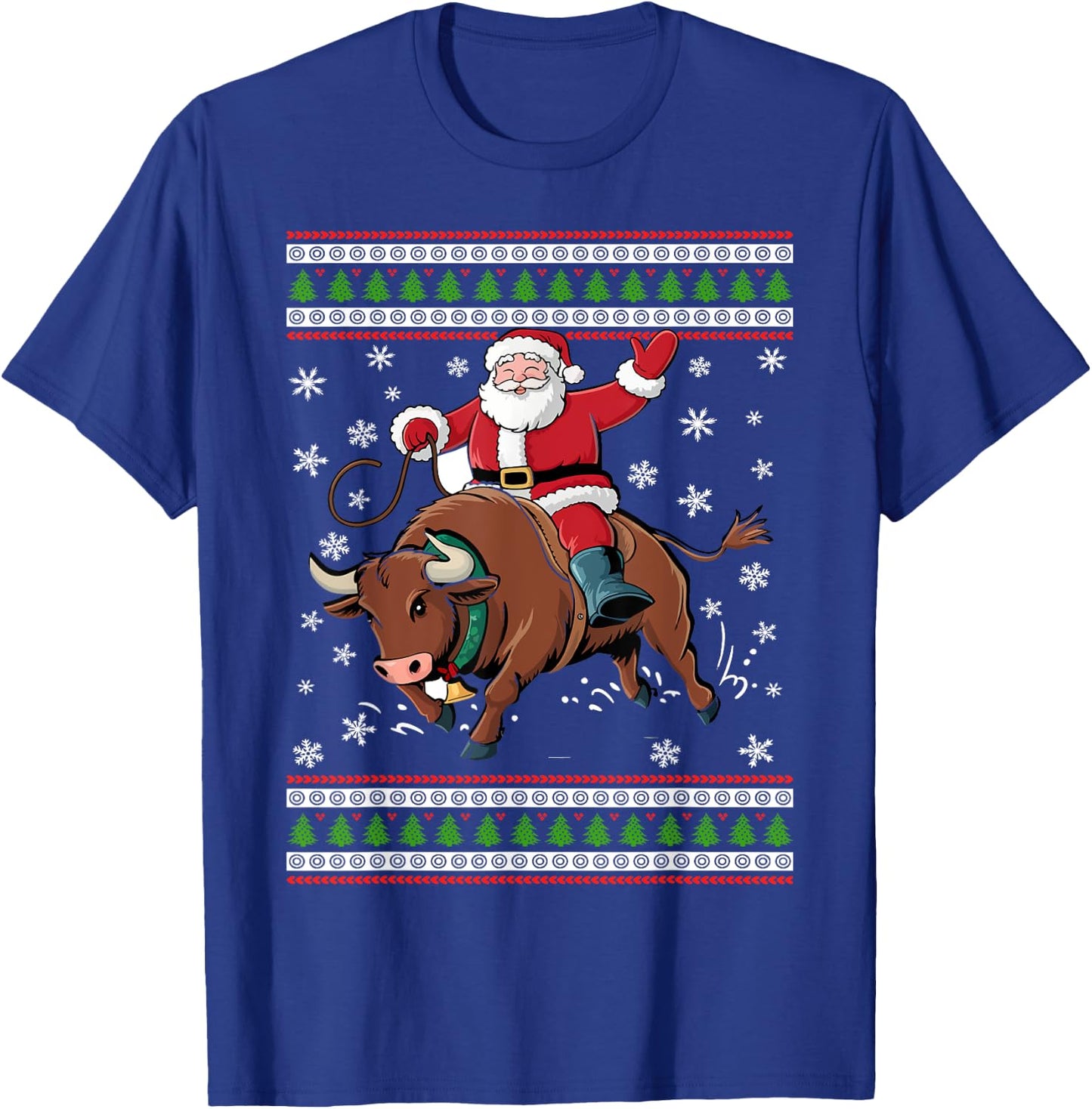 Christmas Santa Riding A Bull Funny Xmas Animal Lover T-Shirt - T-Shirt | Royal