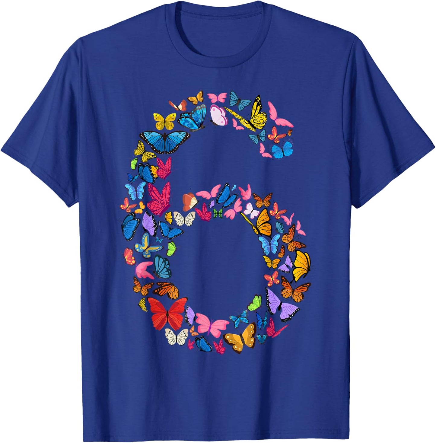 6th Birthday Butterflies 6 Years Old Girl Butterfly Lover , black T-Shirt - T-Shirt | Royal