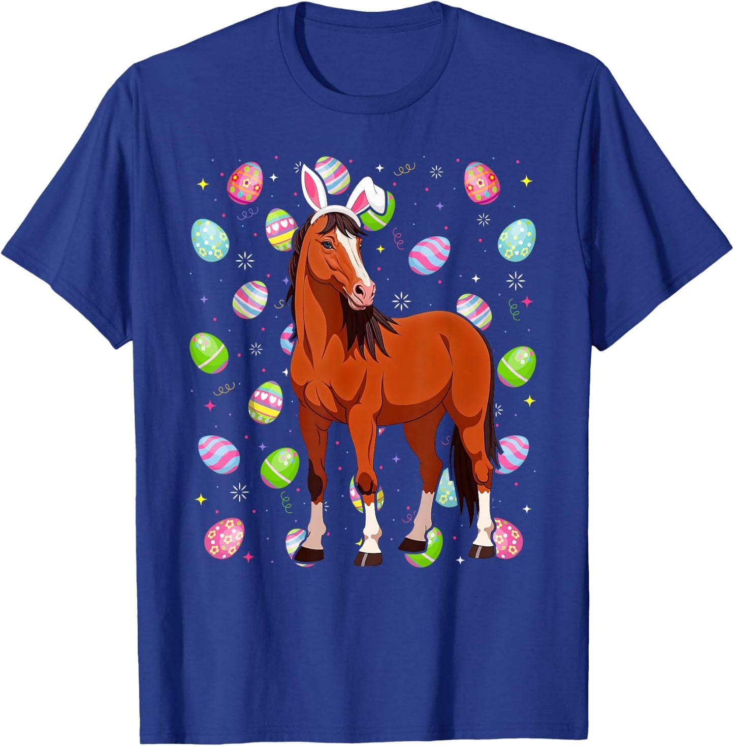 Horse Happy Easter Egg Hunt Bunny Ear Horse Easter T-Shirt - T-Shirt | Royal