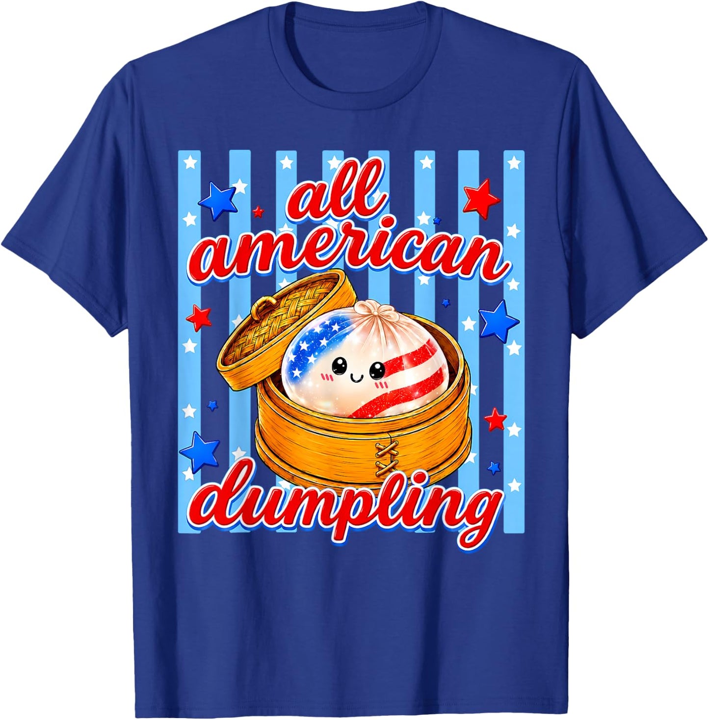 Blue Striped All American Dumpling Cute 4th of July for Kids T-Shirt - T-Shirt | Royal