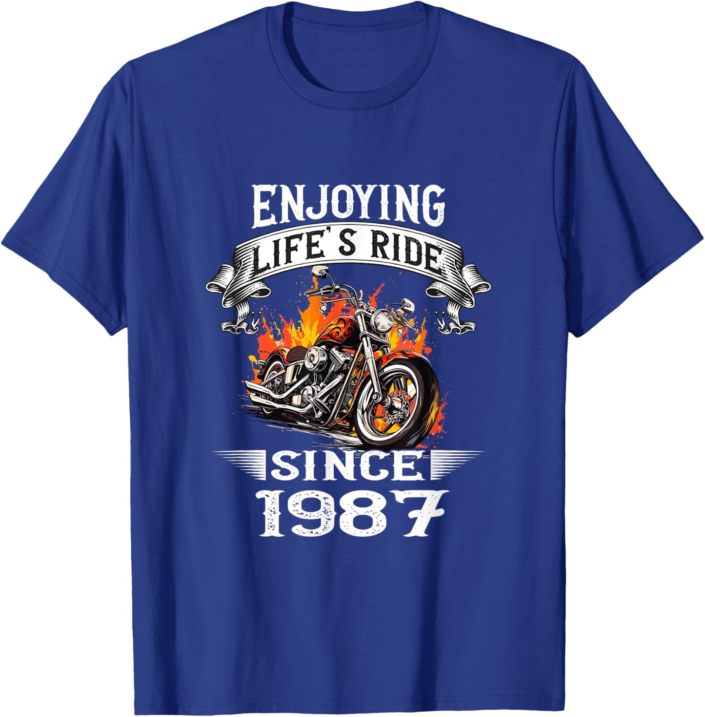 Enjoying Life's Ride Since 1987 Motorcycle Birthday T-Shirt - T-Shirt | Royal