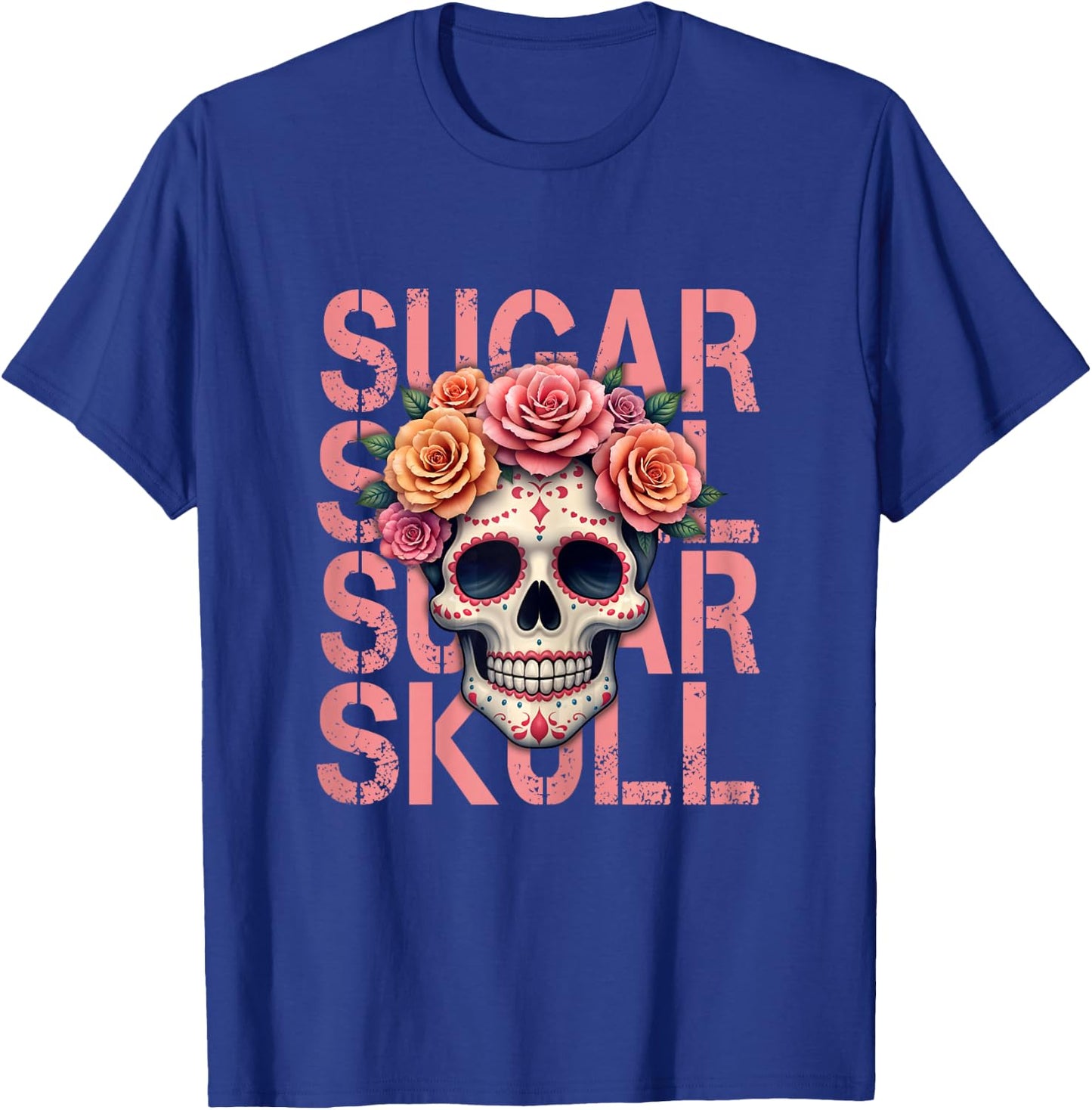 Mexican Skull Sugar Skull Dia de los Muertos , Black, Female X-Small T-Shirt - T-Shirt | Royal