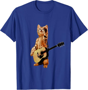 Cat Playing Acoustic Guitar Cool Musician Guitarist Men Women T-Shirt - T-Shirt | Royal