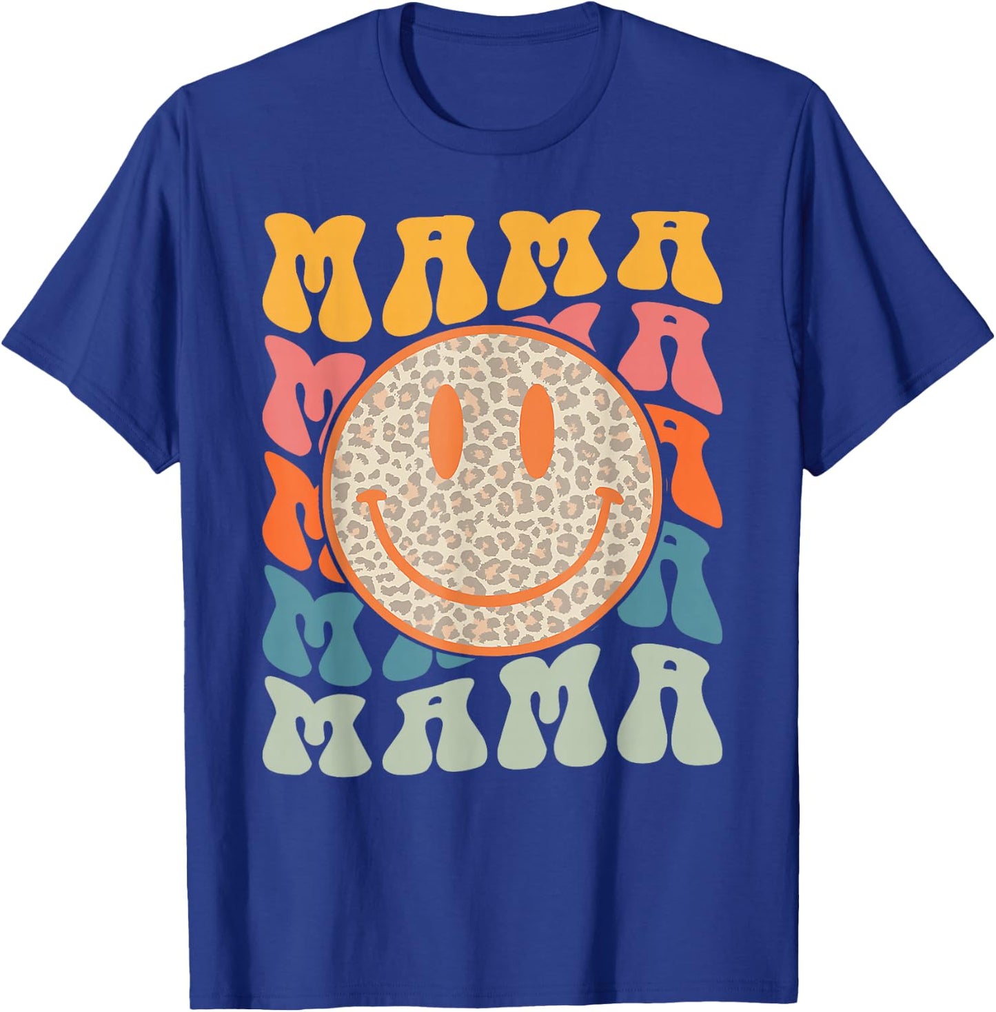 Retro Leopard Mama Groovy Face Trendy New Mama T-Shirt - T-Shirt | Royal