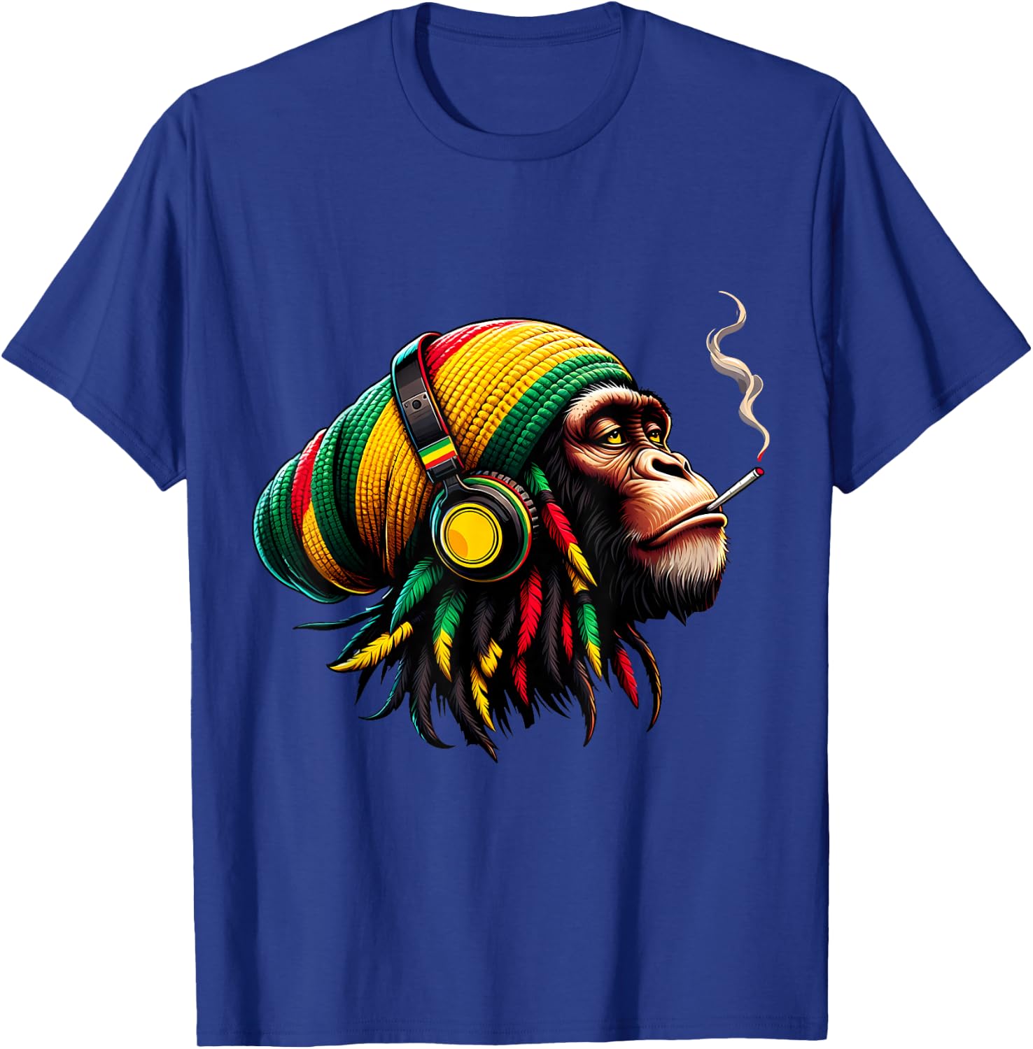 Jamaica Roots Reggae Chimpanzee Headphones Rastafari Monkey , black T-Shirt - T-Shirt | Royal