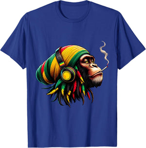 Jamaica Roots Reggae Chimpanzee Headphones Rastafari Monkey , black T-Shirt - T-Shirt | Royal