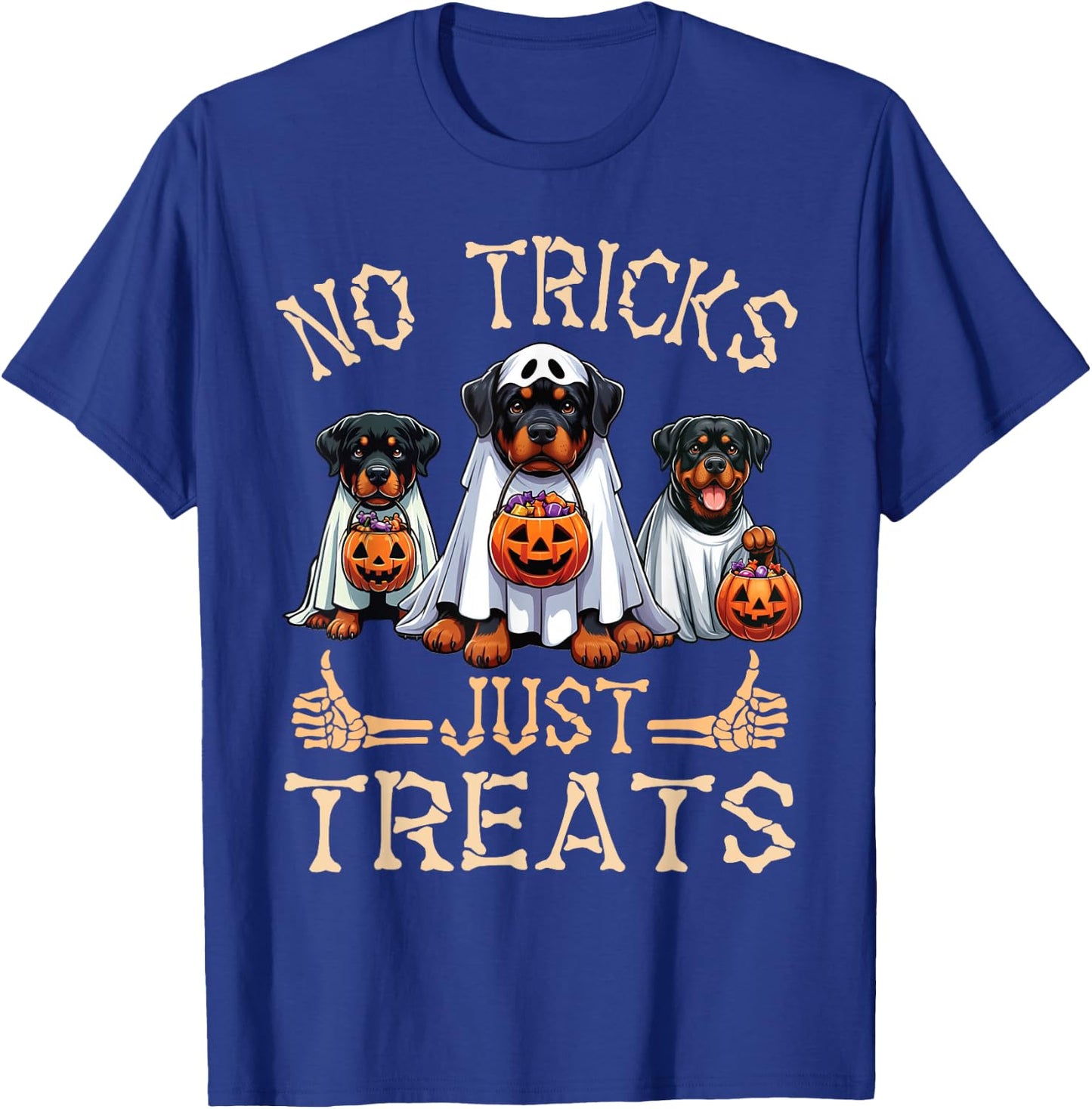 Rottweiler Dog Ghosts Pumpkin Candy No Tricks Just Treats T-Shirt - T-Shirt | Royal
