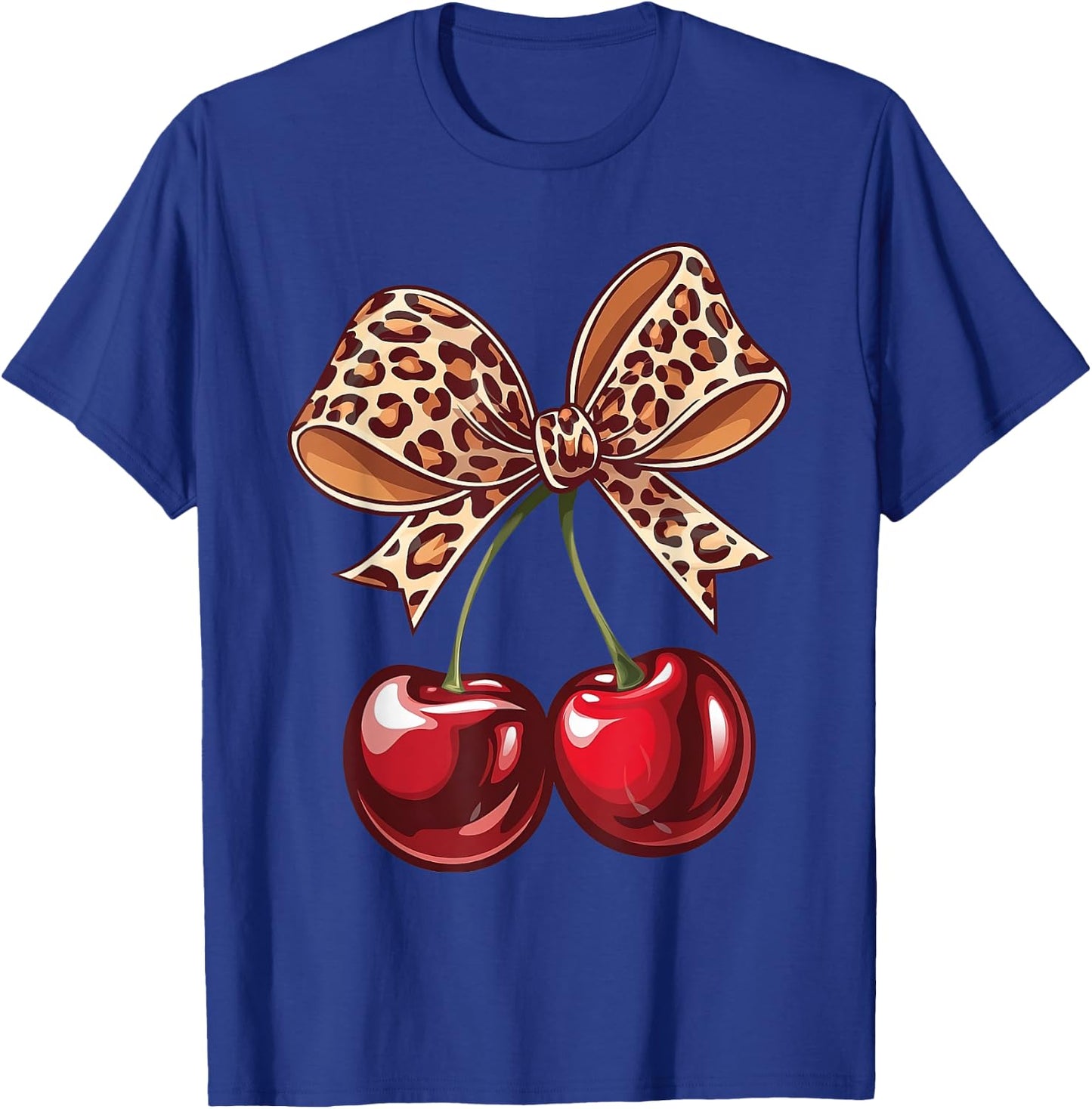 Coquette Cherry Leopard Ribbon Bow Women Girls T-Shirt - T-Shirt | Royal
