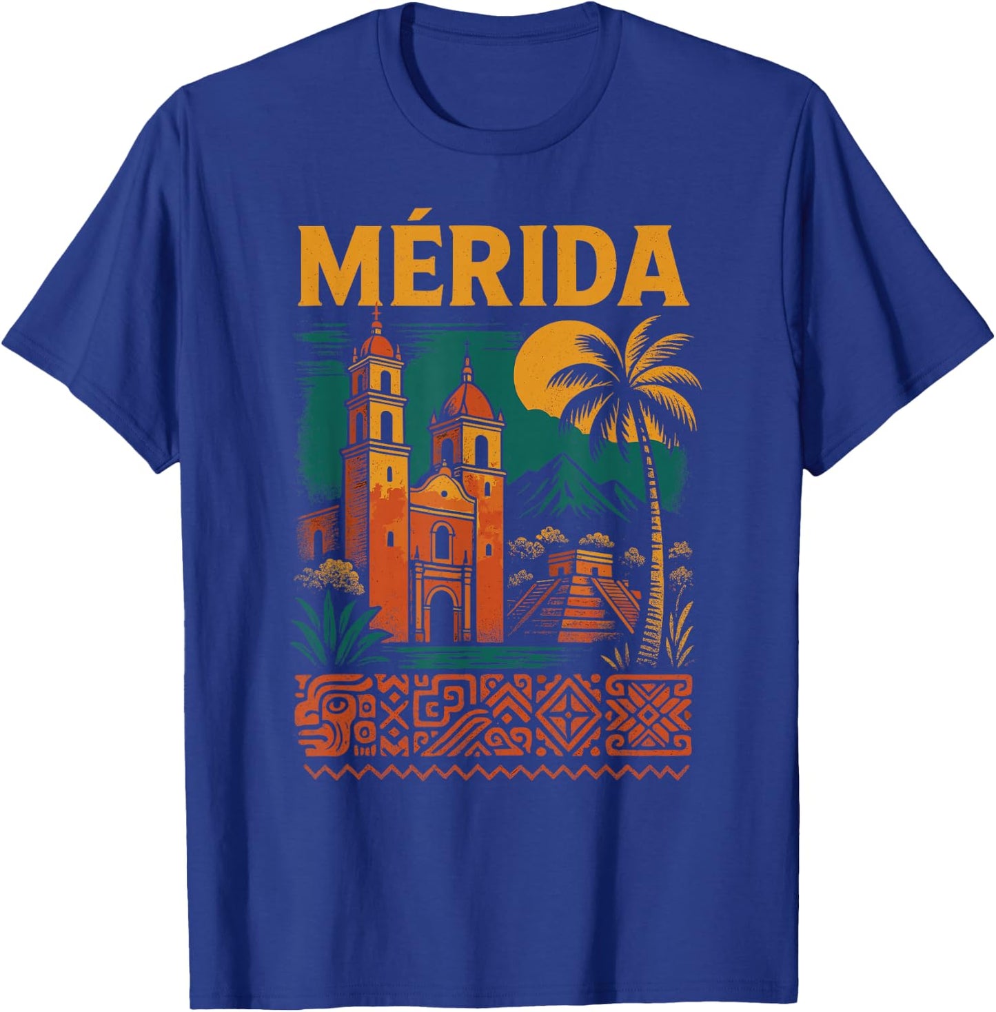 Merida Mexico Retro Yucatan Travel Art Cathedral Mexican T-Shirt - T-Shirt | Royal