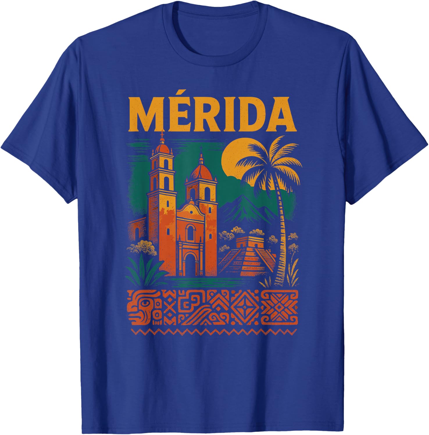 Merida Mexico Retro Yucatan Travel Art Cathedral Mexican T-Shirt - T-Shirt | Royal
