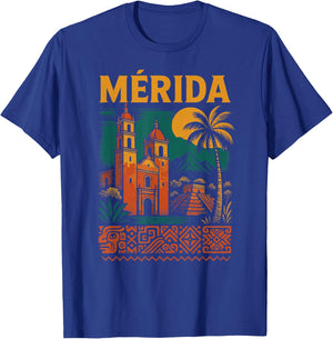 Merida Mexico Retro Yucatan Travel Art Cathedral Mexican T-Shirt - T-Shirt | Royal
