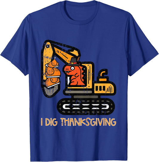 Kids I Dig Thanksgiving Excavator Dino Trex Toddler Boys Kids T-Shirt - T-Shirt | Royal