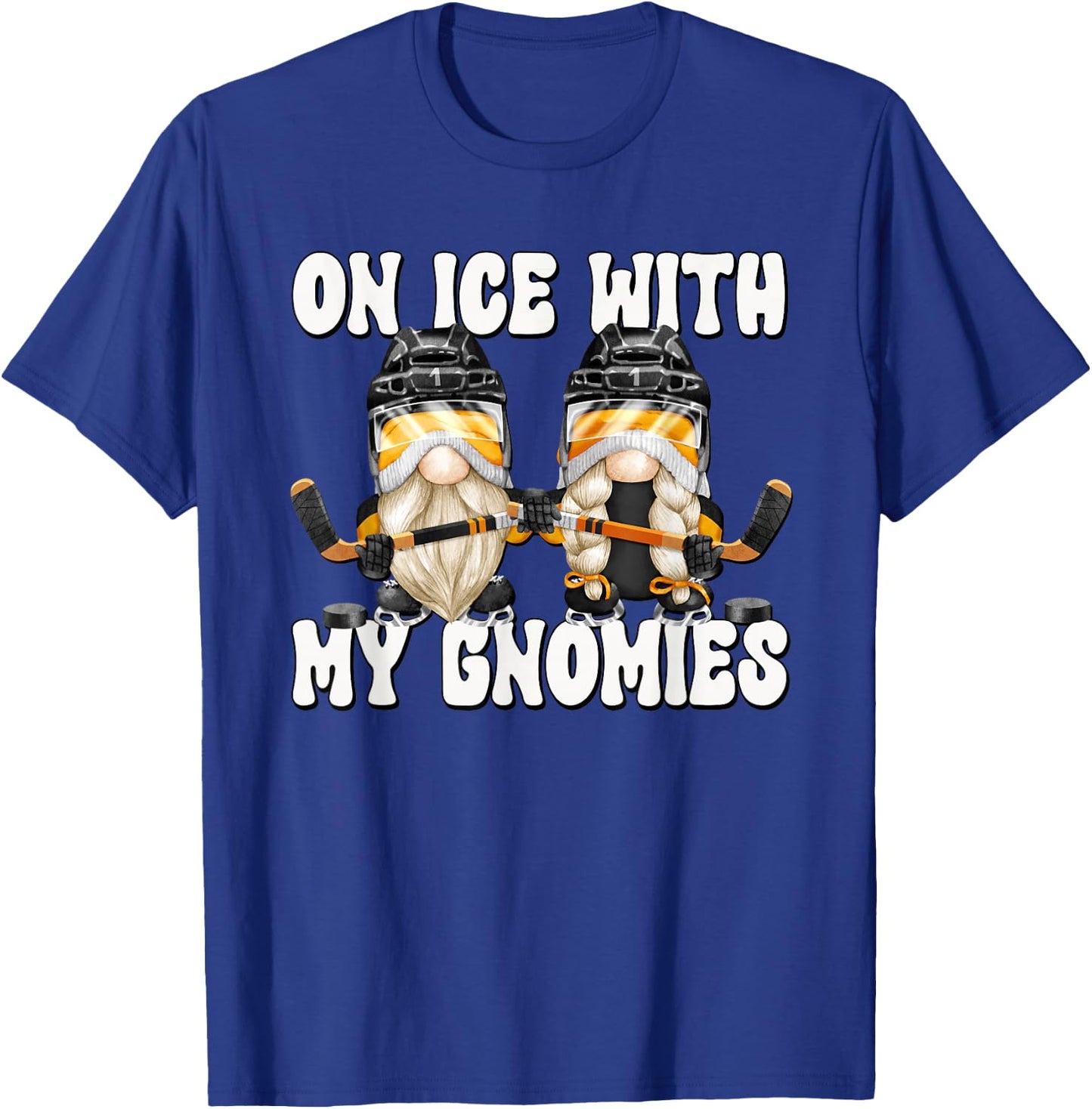 Funny Hanging With My Gnomies On Ice Hockey Gnome Graphic T-Shirt - T-Shirt | Royal