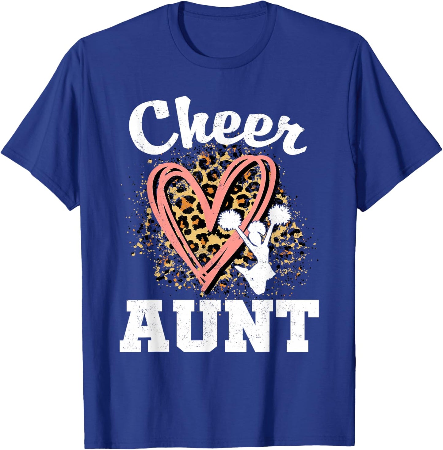 Cheer Aunt Leopard Heart Cheerleader Matching Family T-Shirt - T-Shirt | Royal