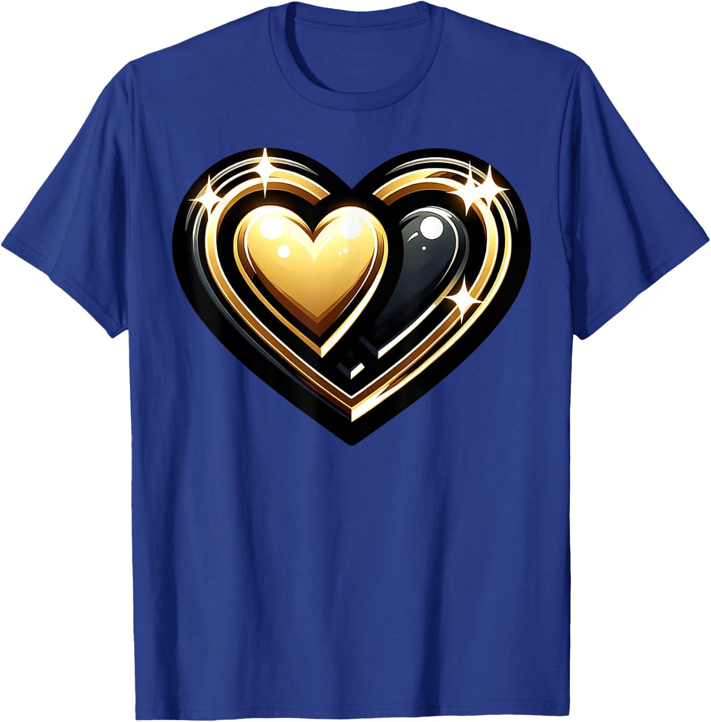 Golden And Black Hearts Sparkling Heart Design T-Shirt - T-Shirt | Royal