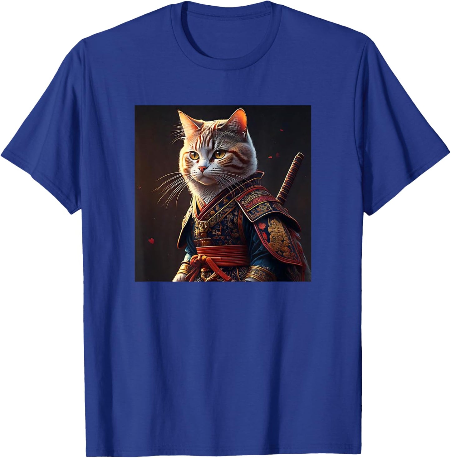 Kawaii Samurai Cat Portrait - Vintage Japanese Art Anime Cat T-Shirt - T-Shirt | Royal