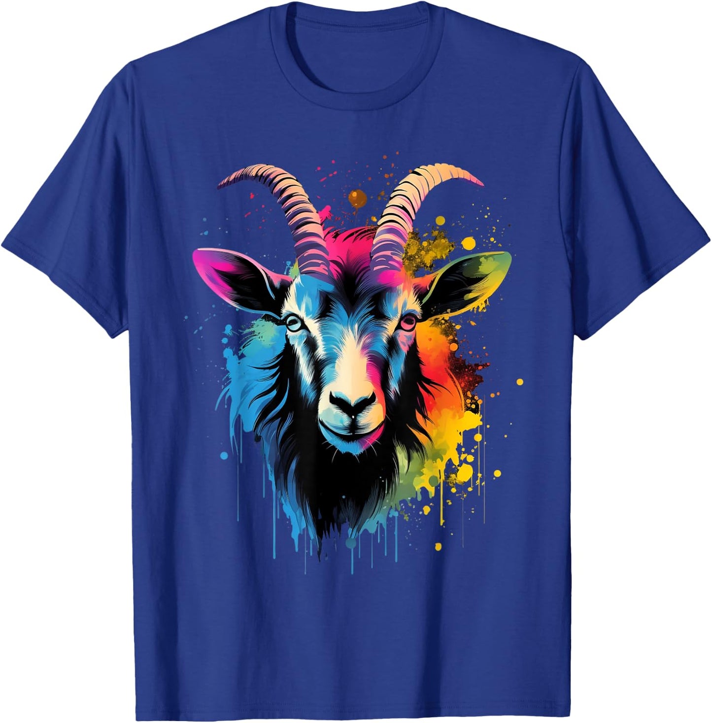 Goat Lover on Goat Kids, Women, Men Apparel - Multicolor Artistic Pop-Art Goat Design Classic Fit Short Sleeve - -Kids and Adults - Small T-Shirt - T-Shirt | Royal