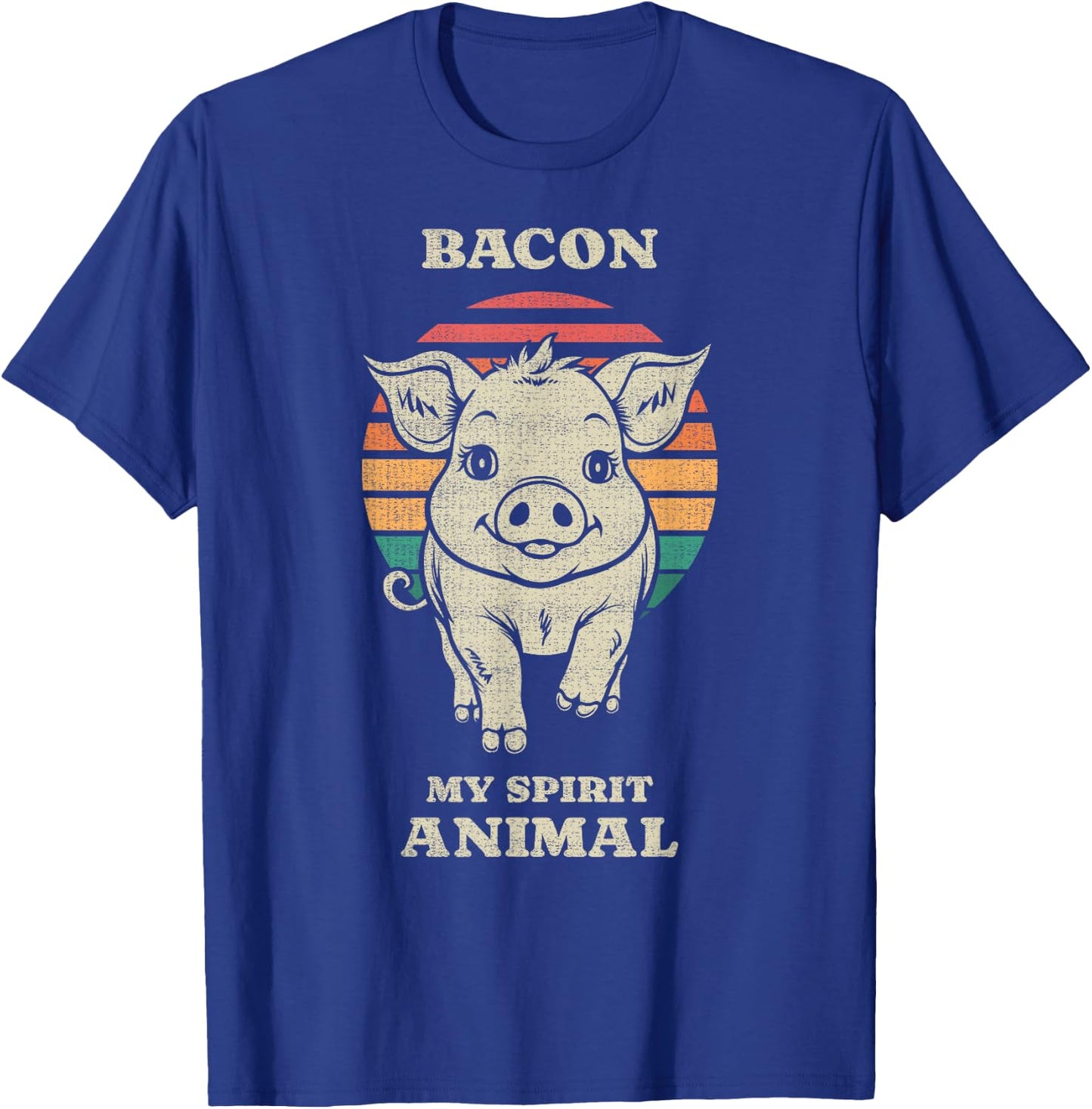 Funny Pig Bacon Lover Farmer Farm Animal Retro 70s T-Shirt - T-Shirt | Royal