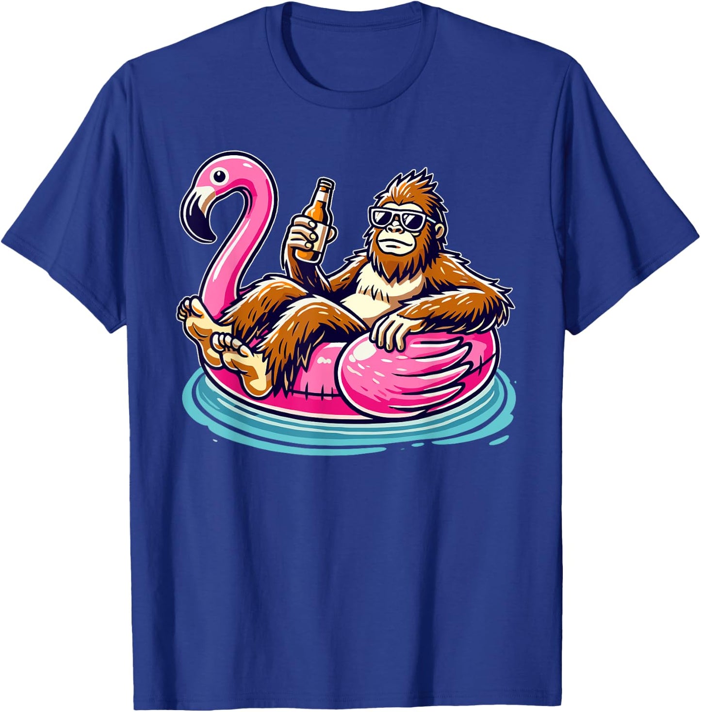 Bigfoot Chilling on Flamingo Float with Beer Fun Summer Vibe T-Shirt - T-Shirt | Royal