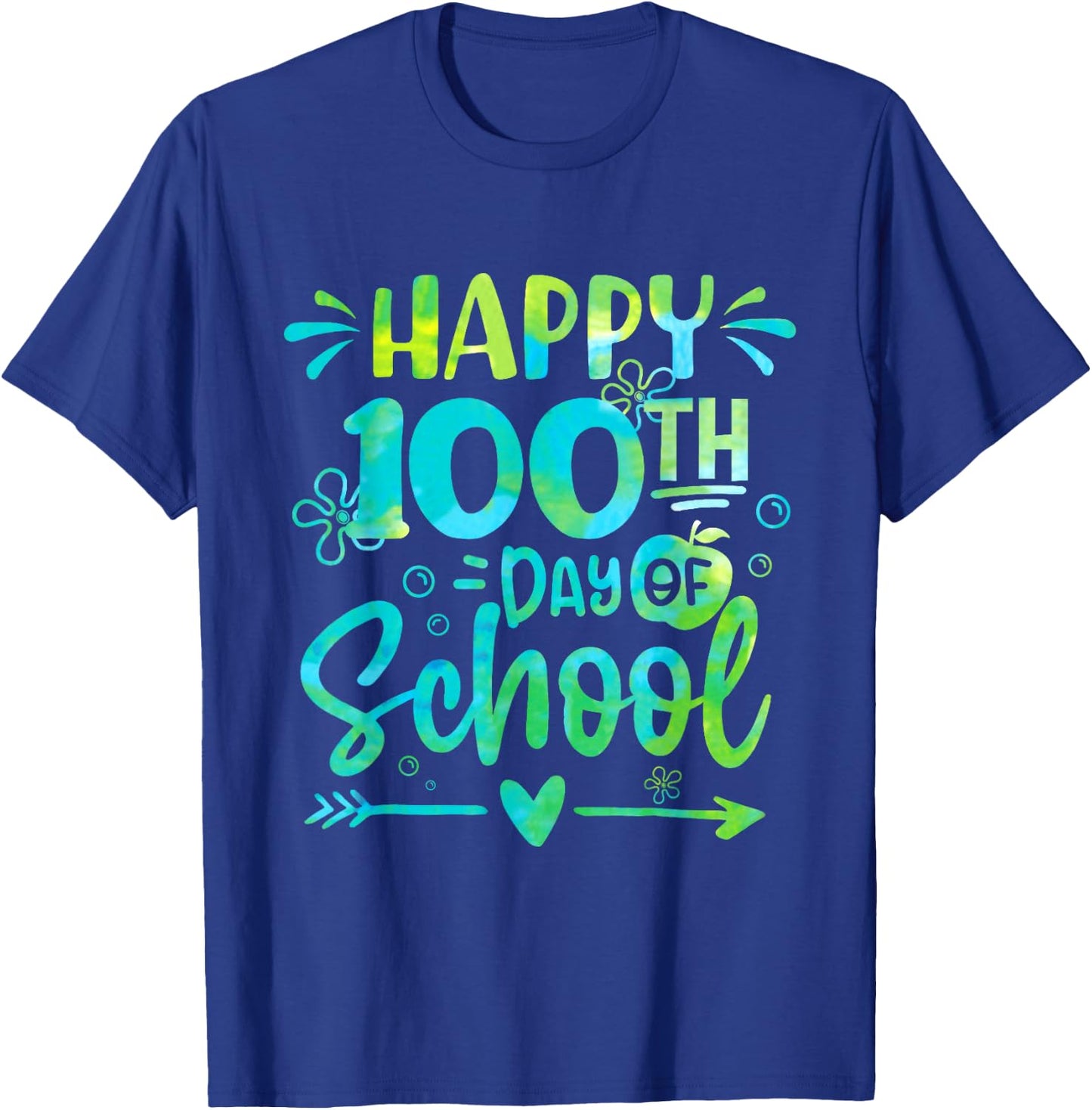 Happy 100th Day Of School Tie Dye Rainbow 100 Days Smarter T-Shirt - T-Shirt | Royal