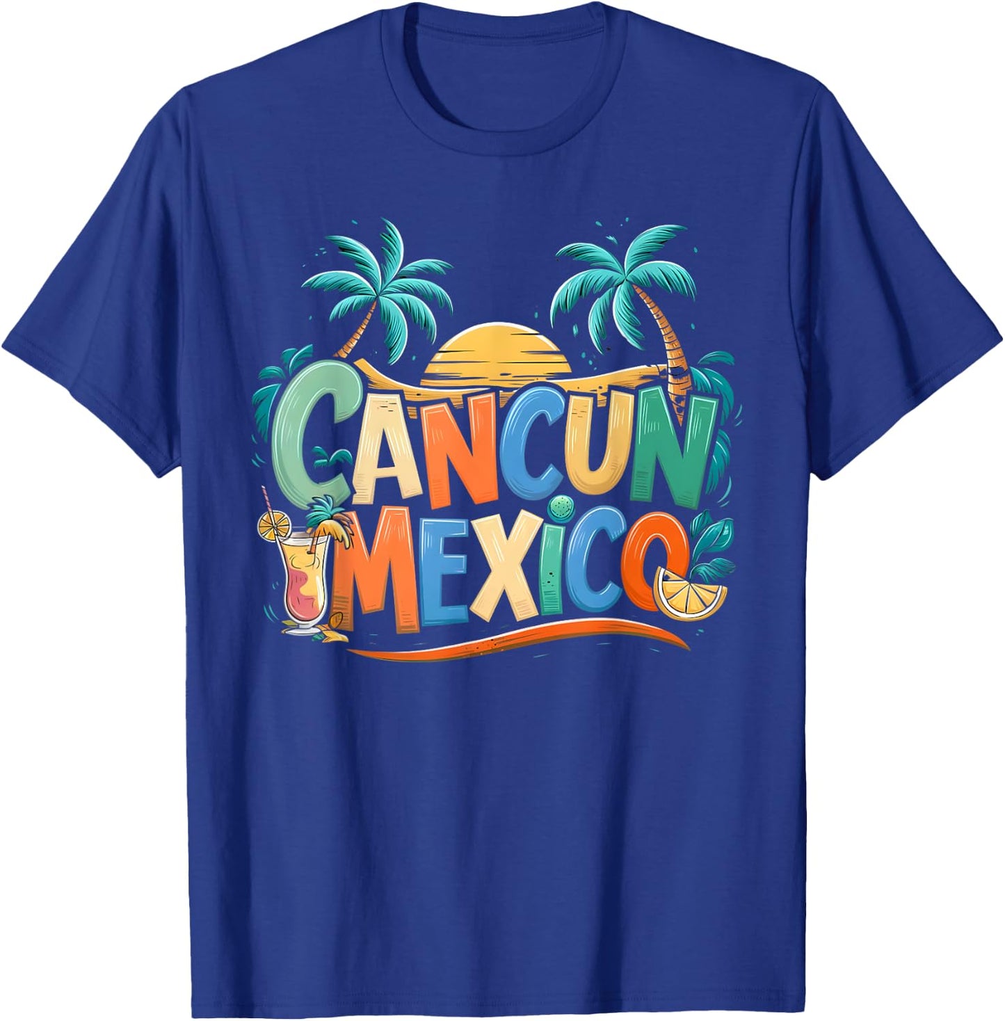 Cancun Mexico Sunset Palm Beach Cancun Mexico T-Shirt - T-Shirt | Royal