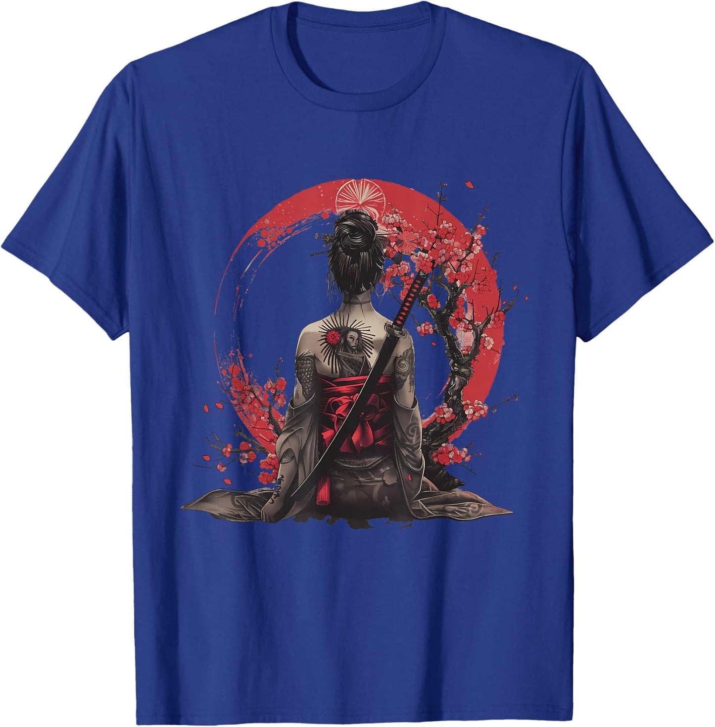 Japanese Samurai Girl Sakura Cherry Blossom Japanese Geisha , black T-Shirt - T-Shirt | Royal
