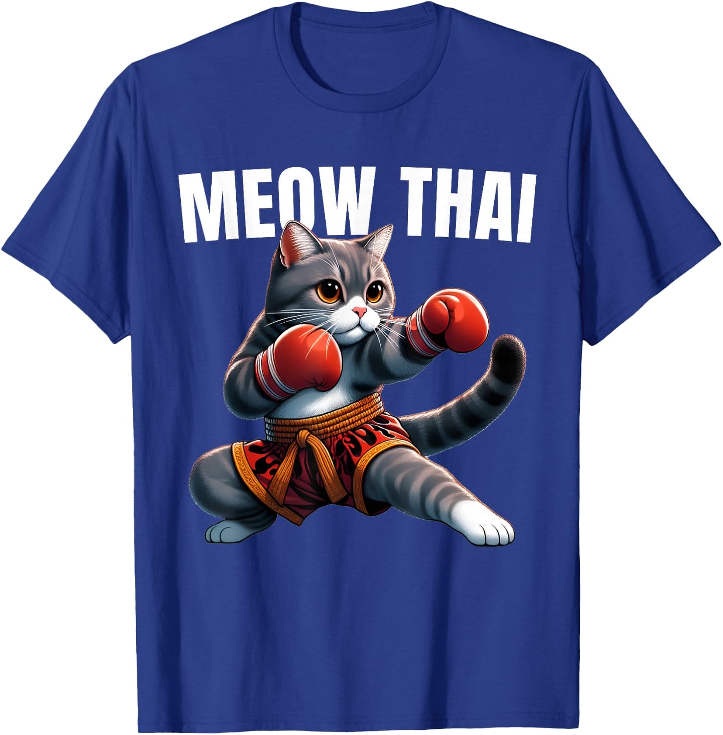 Funny Muay Thai Cat Meow Thai Boxing Martial Art Kids T-Shirt - T-Shirt | Royal