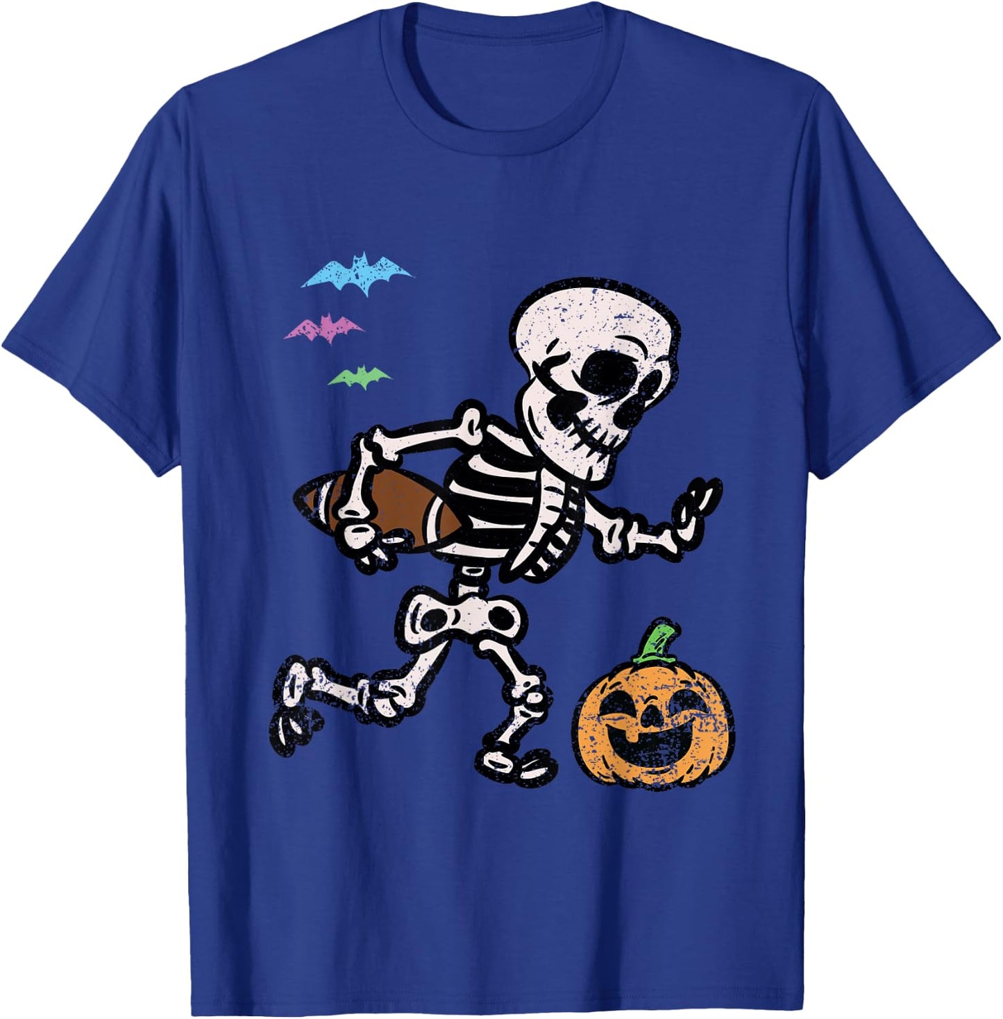Skeleton Football Player Halloween Costume Funny Pumpkin T-Shirt - T-Shirt | Royal