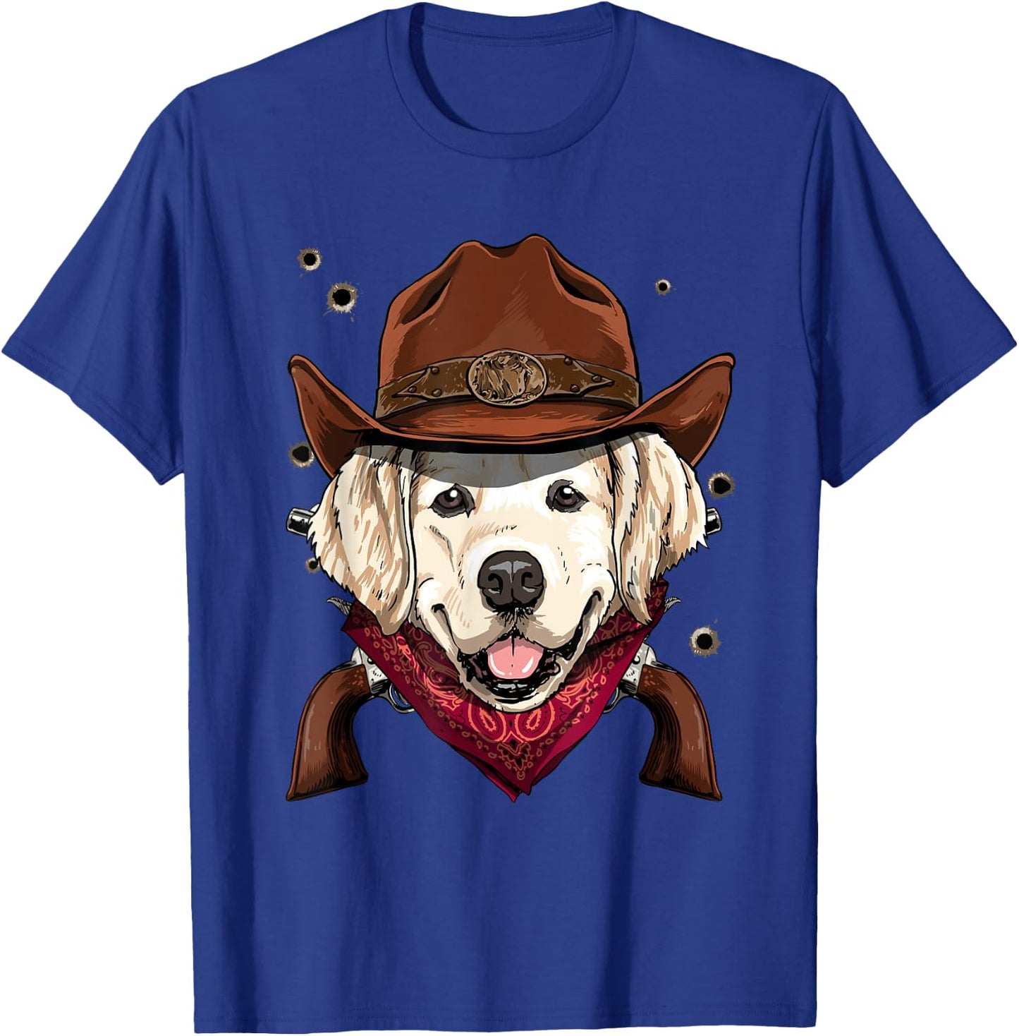 Cowboy Golden Retriever Western Rodeo Cowboy Hat and Bandana T-Shirt - T-Shirt | Royal