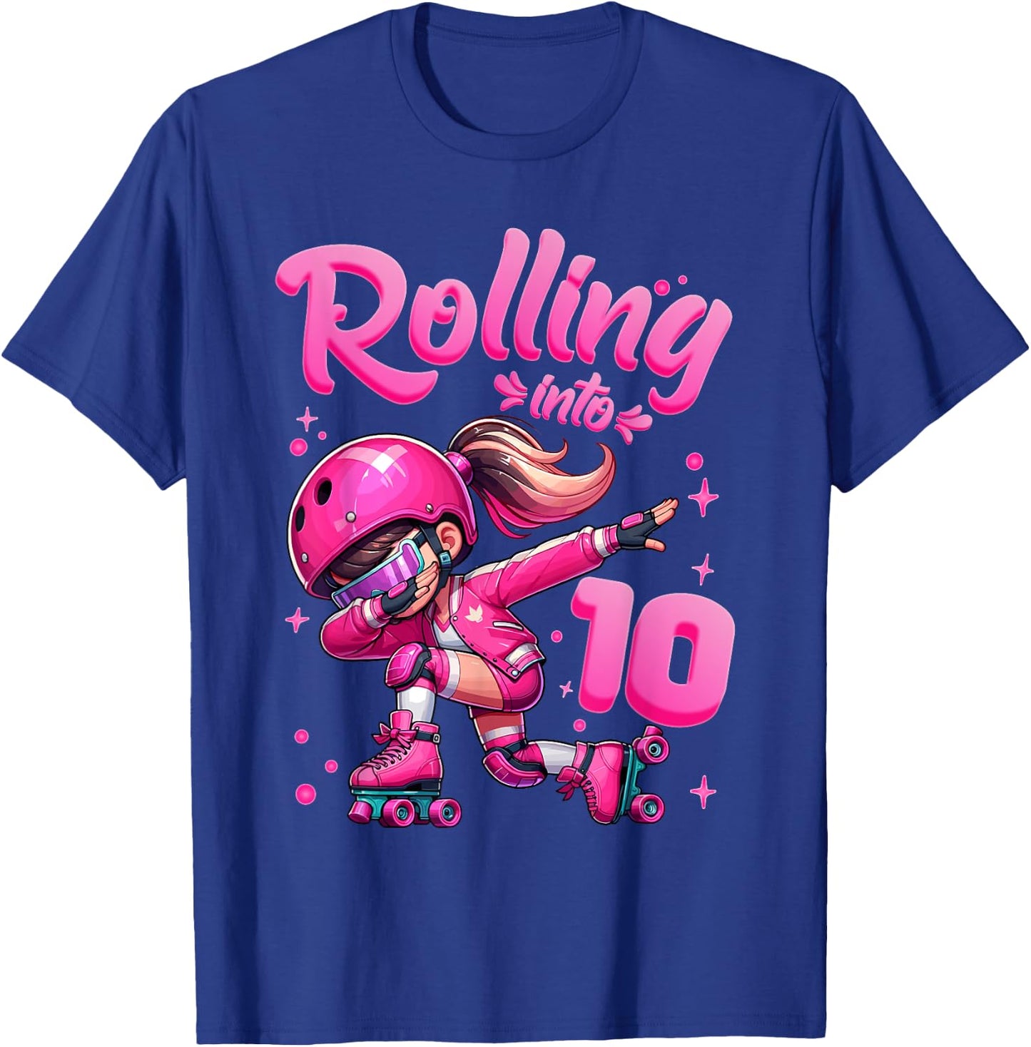 Roller Skating Girl Birthday Kids 10th Birthday Party T-Shirt - T-Shirt | Royal