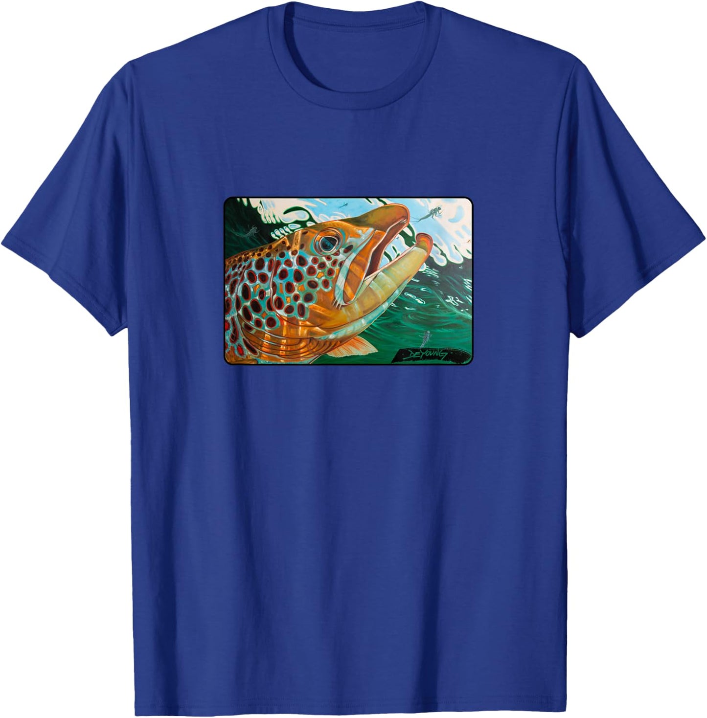 Brown Trout Fishing Derek DeYoung Fisherman Gift T-Shirt - T-Shirt | Royal