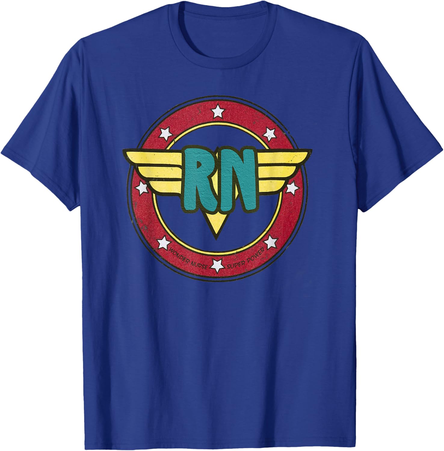 Vintage Wonder Nurse RN Superhero Distressed T-Shirt - T-Shirt | Royal