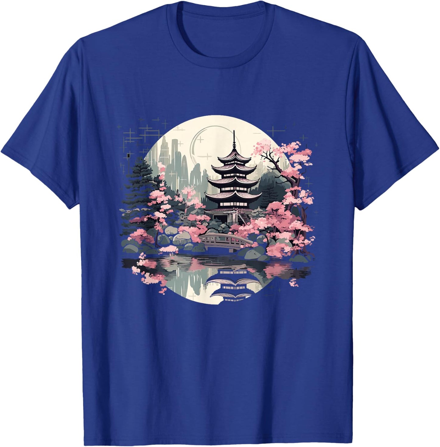 Japanese Landscape with Japanese Cherry Blossoms , black T-Shirt - T-Shirt | Royal