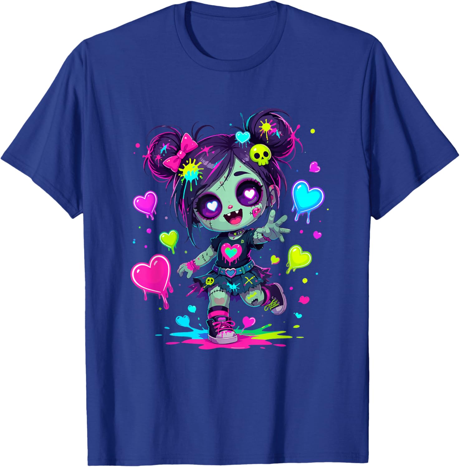 Cute Creepy Kawaii Zombie Girl Pastel Hearts T-Shirt - T-Shirt | Royal