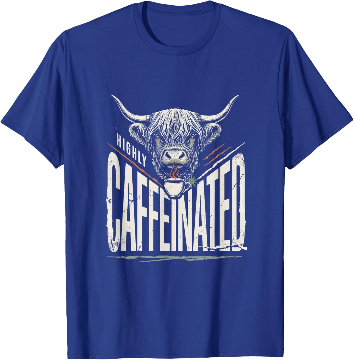 Highly Caffeinated Funny Highland Cow Coffee Western Gift T-Shirt - T-Shirt | Royal