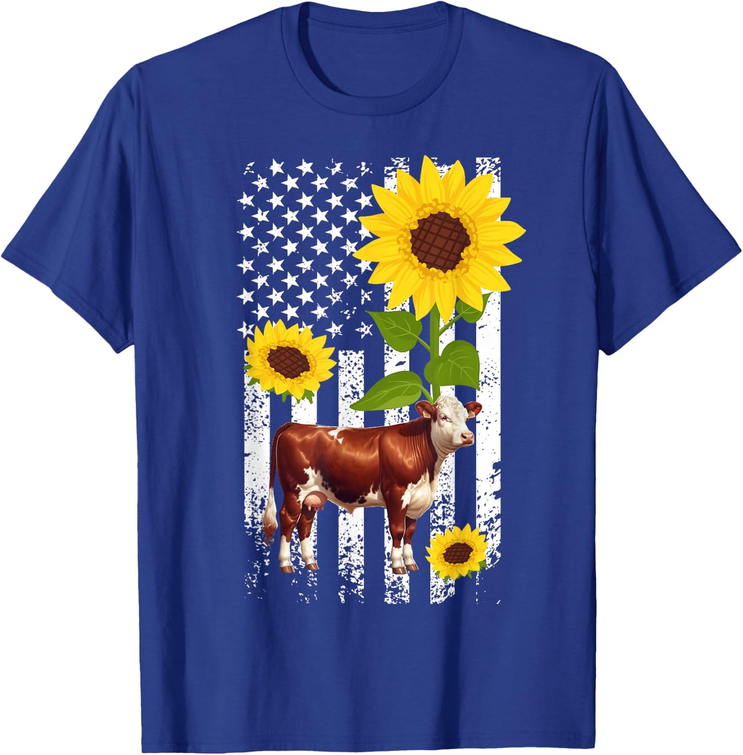 Hereford Cow US Flag Hereford Cow Lover Hereford Cattle T-Shirt - T-Shirt | Royal