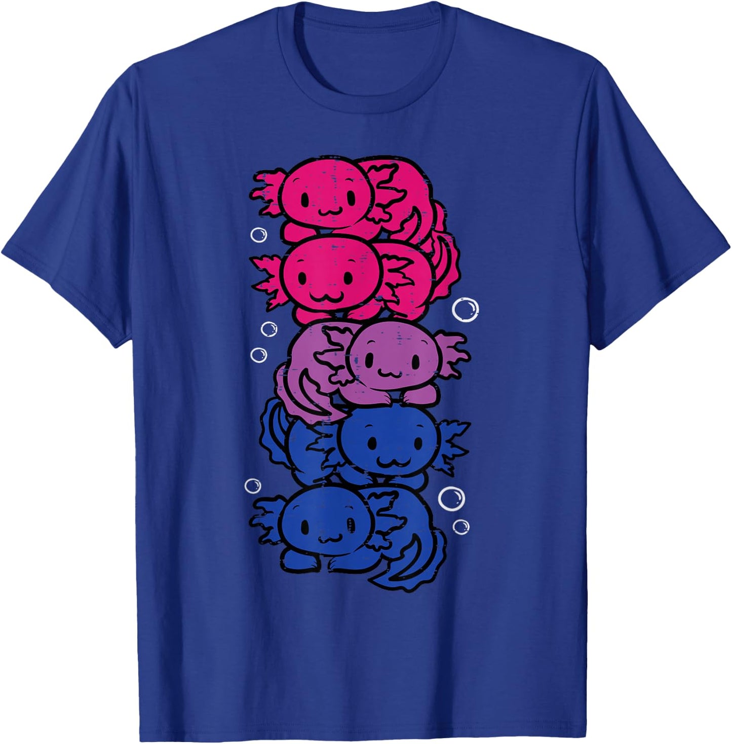 Bisexual Axolotl Pile Kawaii Bi Pride Flag LGBTQ Women Men T-Shirt - T-Shirt | Royal