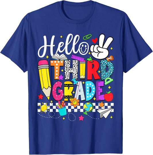 Hello Third Grade Team Back to School Teacher Girls Kids T-Shirt - T-Shirt | Royal
