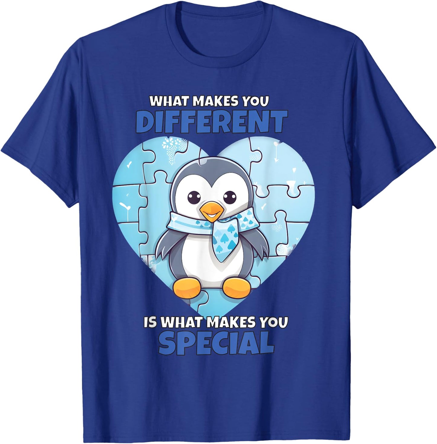 Blue Puzzle Penguin Autism Child Awareness T-Shirt - T-Shirt | Royal