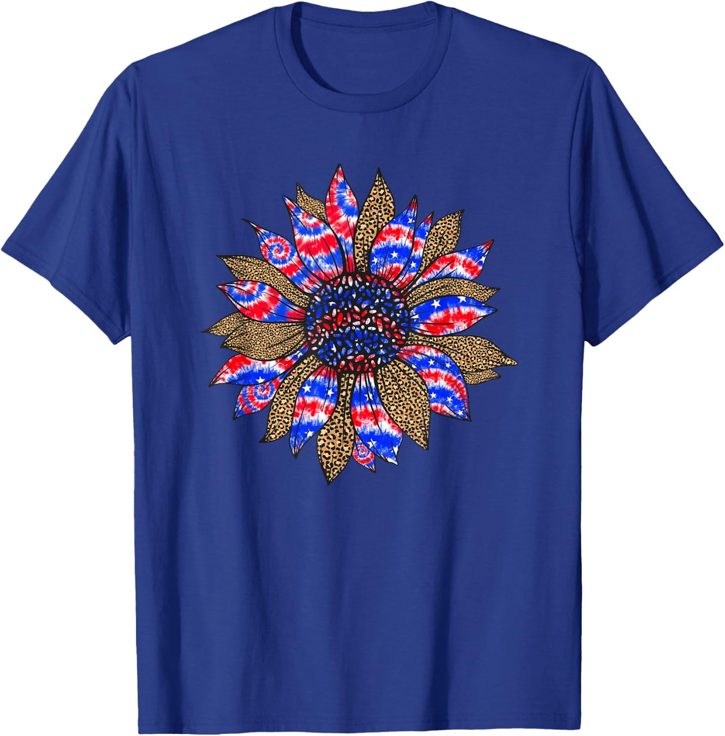 Sunflower Fourth 4th Of July American Flag Tie Dye T-Shirt - T-Shirt | Royal