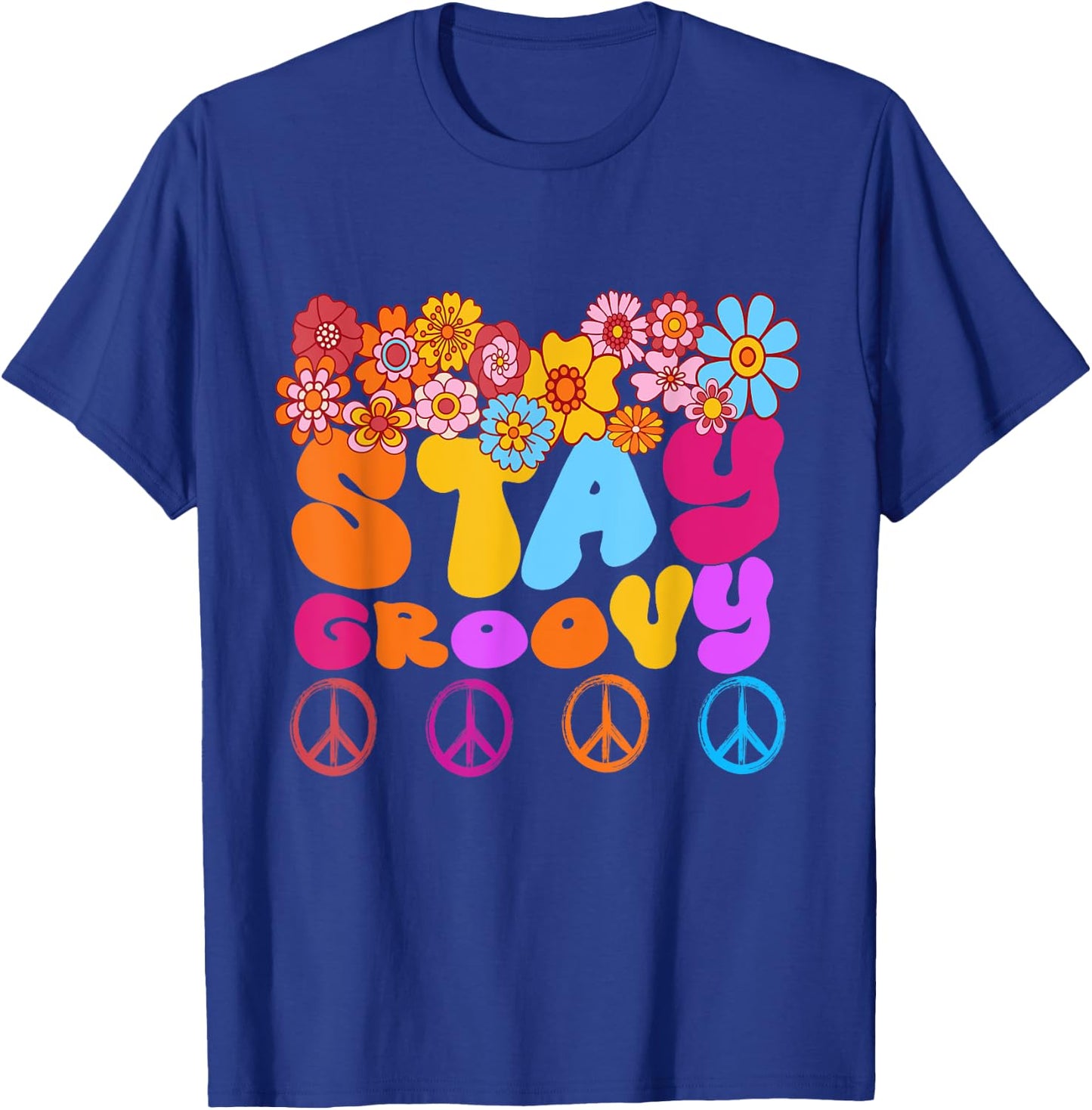 Retro 60s 70s Peace Stay Groovy Sunflowers Positive Mind T-Shirt - T-Shirt | Royal