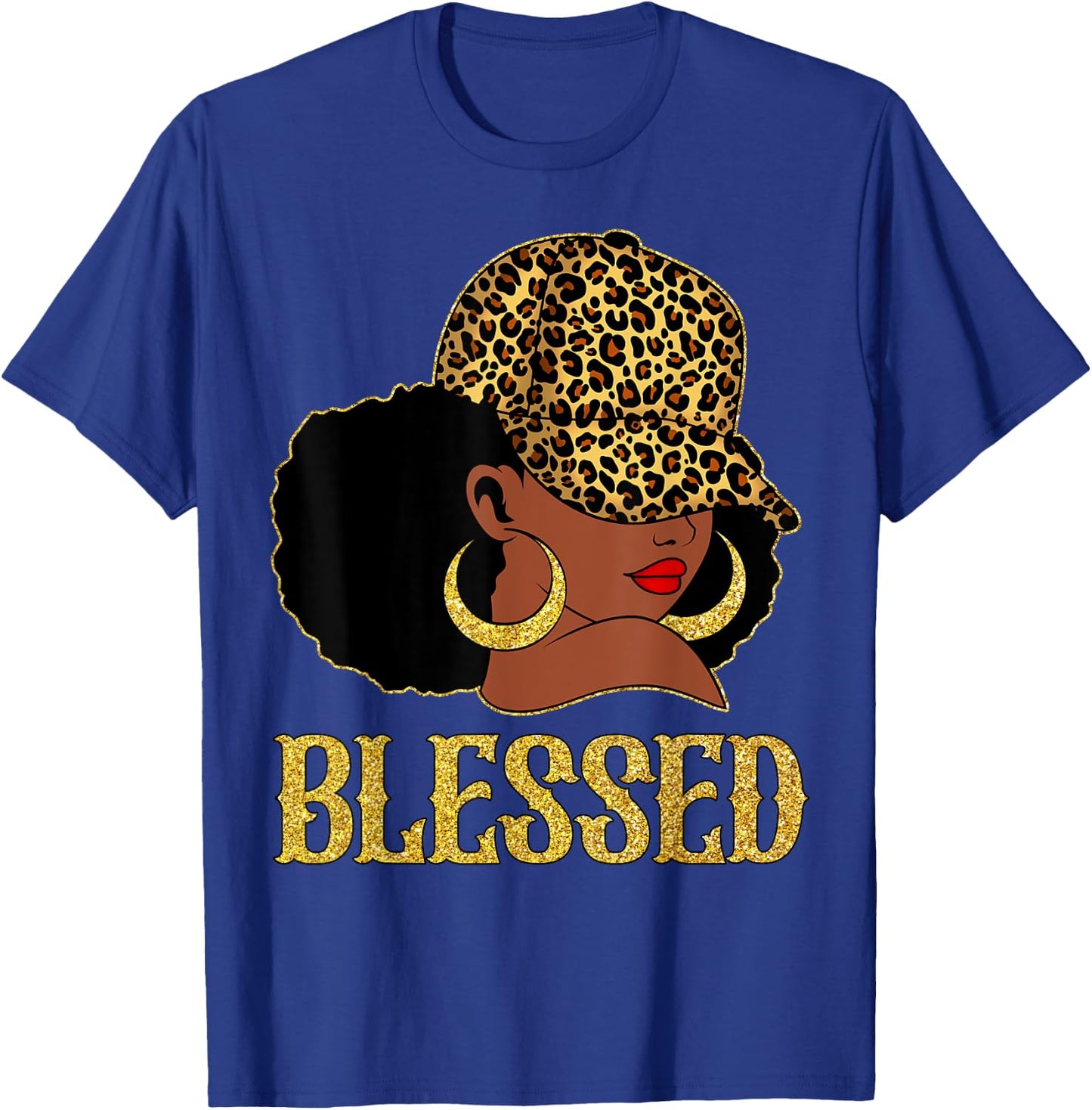 Blessed Black Women With Leopard Hat Christian Matching T-Shirt - T-Shirt | Royal
