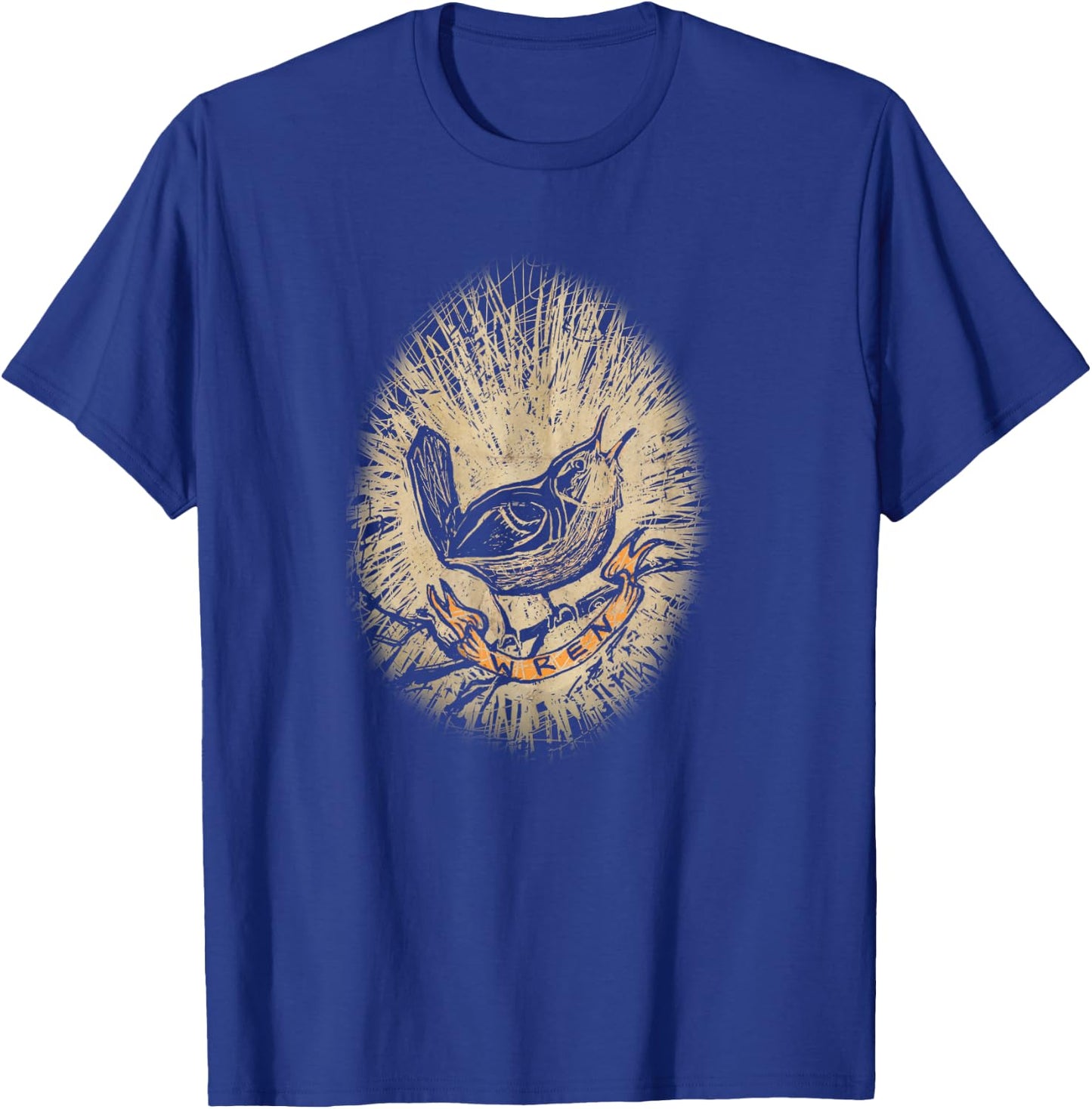 Wren Vintage Birdwatching Scratchboard T-Shirt - T-Shirt | Royal