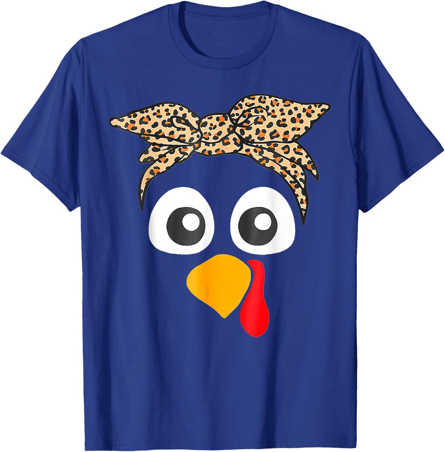 Turkey Face Leopard Headband Thanksgiving Pilgrim T-Shirt - T-Shirt | Royal