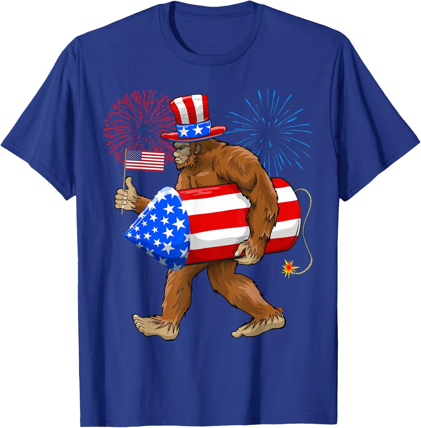 Patriotic Bigfoot, 4th of July, American Flag, Sasquatch T-Shirt - T-Shirt | Royal
