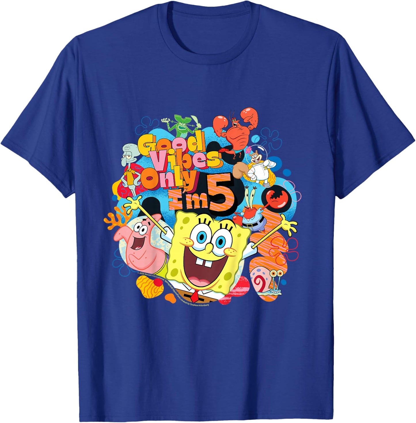 Officiel Spongebob Squarepants Good Vibes I'm 5 Birthday T-Shirt - T-Shirt | Royal