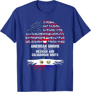 American Grown with Mexican Salvadoran Roots T-Shirt - T-Shirt | Royal