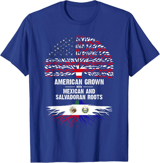 American Grown with Mexican Salvadoran Roots T-Shirt - T-Shirt | Royal
